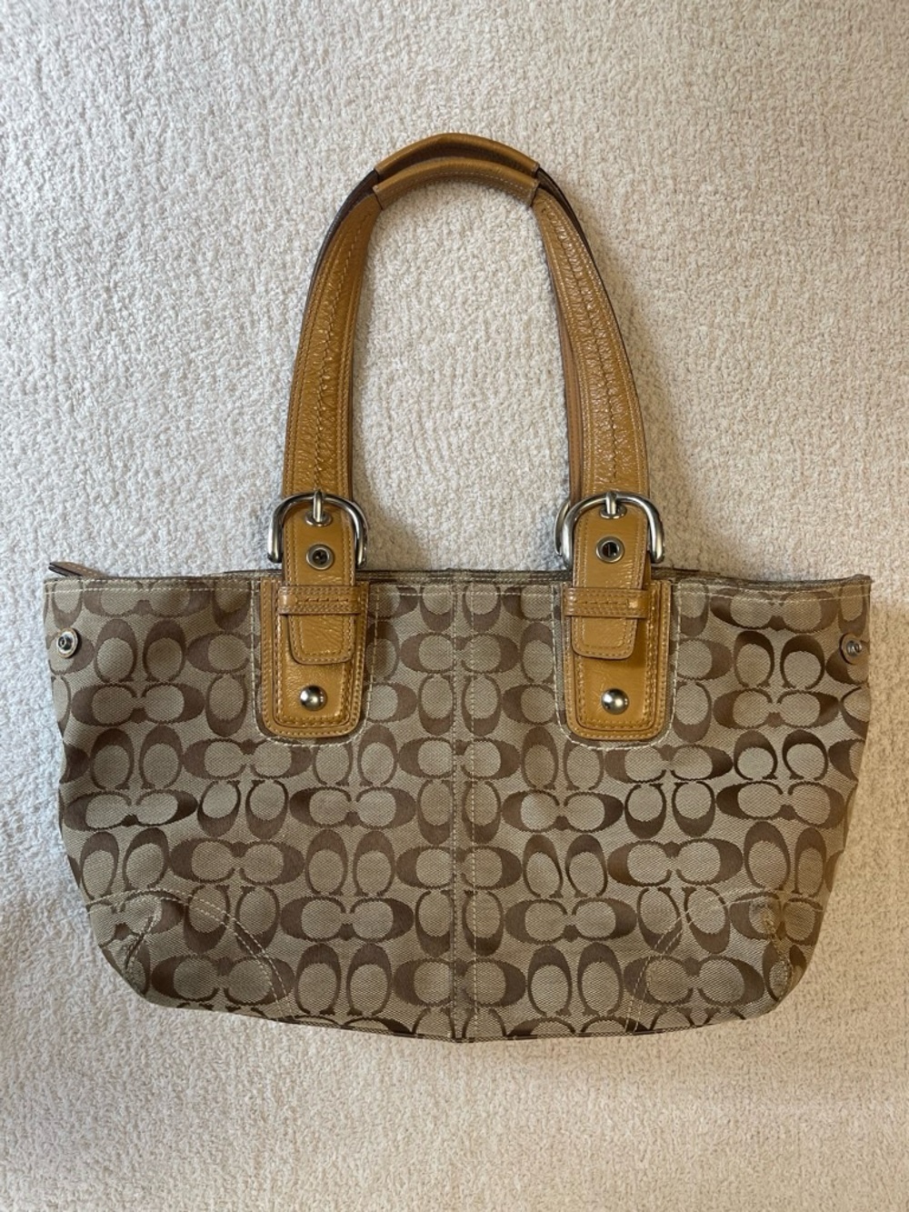 Vintage Coach Signature Canvas Tote Shoulder Bag